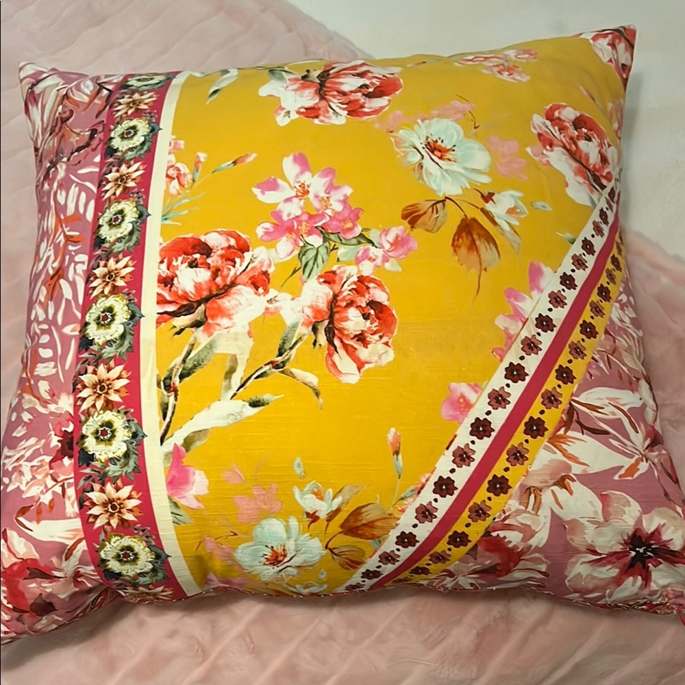 Floral Yellow and Pink Pillow
